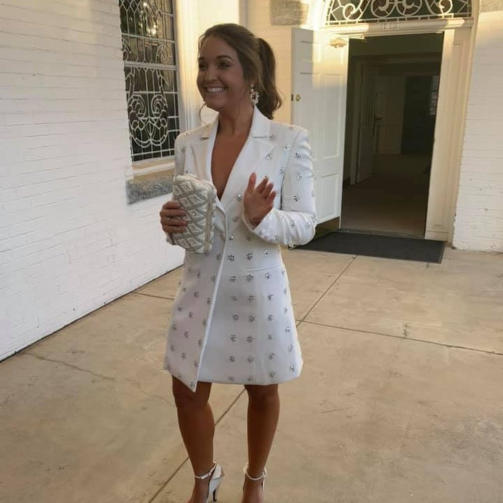 Jay Godfrey White Crystal Tuxedo Dress - Sz 6